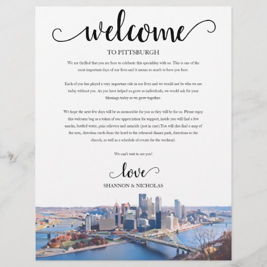 Pittsburgh Wedding Weekend Begrüßungsreise (Vorderseite)