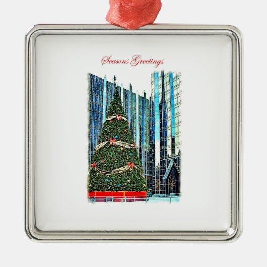 Pittsburgh-Weihnachtsbaum-Verzierung Silbernes Ornament (Vorne)