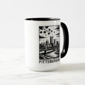 Pittsburgher Skyline Schwarz-Weiß Winter Stadt Tasse (VorderseiteRechts)
