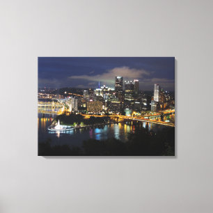 PittsburghSkyline an der Dämmerungs-Leinwand Leinwanddruck