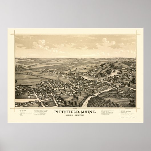 Pittsfield, ME Panorama Karte - 1889 Poster (Vorne)