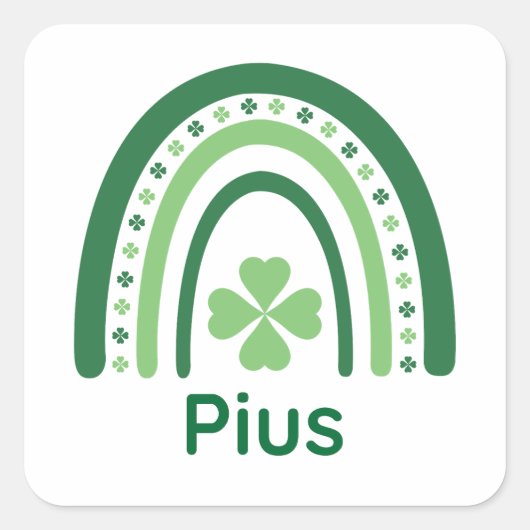 Pius Name Clover Boho Rainbow Quadratischer Aufkleber (Vorderseite)