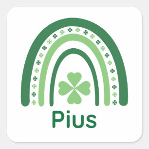 Pius Name Clover Boho Regenbogen Quadratischer Aufkleber