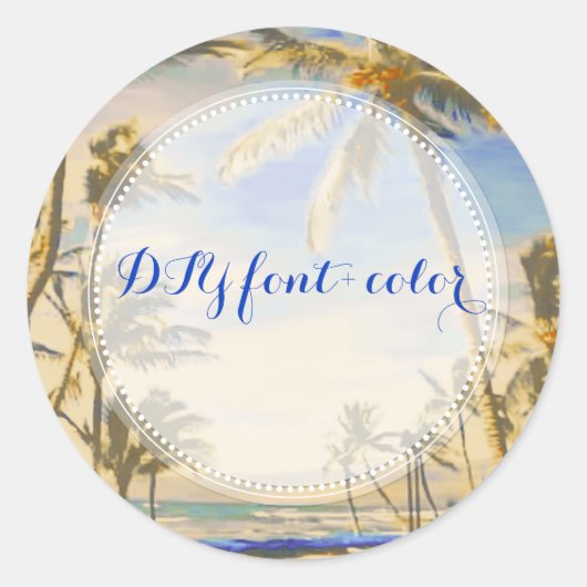 Pix Dezine Vintage Strandszene Runder Aufkleber (Vorderseite)