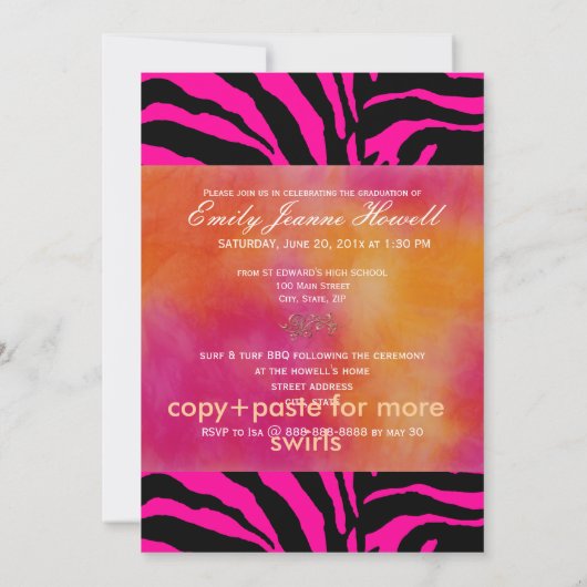 Pix Dezines 2011 Abschluss, Zebra Einladung (Rückseite)