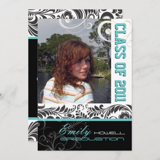 Pix Dezines Abschluss, Bellissimo Damask Einladung (Vorne/Hinten)