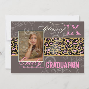Pix Dezines Abschluss/Cheetah, Neon pink Einladung