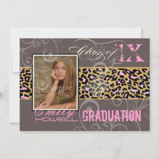 Pix Dezines Abschluss/Cheetah, Neon pink Einladung