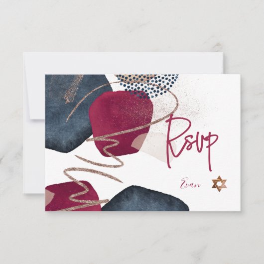 Pix Dezines Abstrakt UAWG Navy Bar Mitzvah ✡ RSVP Karte (Vorderseite)