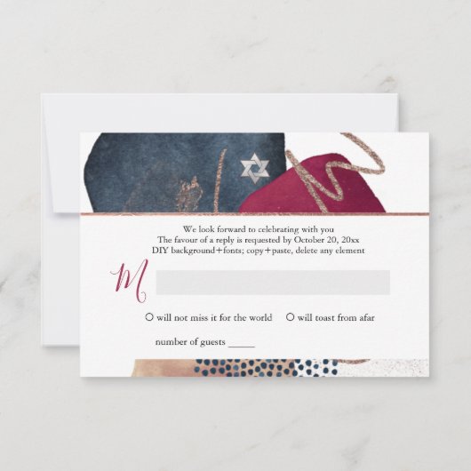 Pix Dezines Abstrakt UAWG Navy Bar Mitzvah ✡ RSVP Karte (Rückseite)