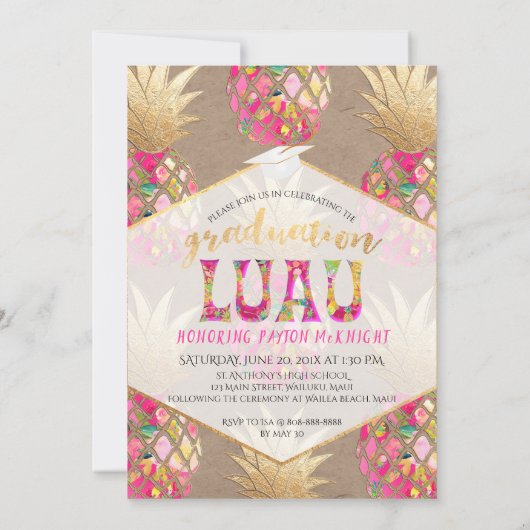 Pix Dezines Aloha Ananas, Abschluss Luau Einladung (Rückseite)