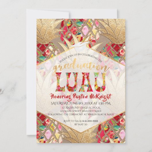 Pix Dezines Aloha Ananas, Abschluss Luau Einladung (Rückseite)