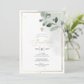 Pix Dezines Baptême d'Eucalyptus Rustique Aquarell Einladung (Stehend Vorderseite)