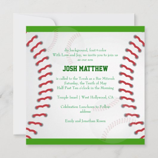 Pix Dezines ✡ Baseball Diamond/Bar Mitzvah Einladung (Rückseite)