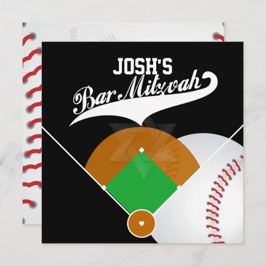 Pix Dezines ✡ Baseball Diamond/Bar Mitzvah Einladung (Vorne/Hinten)