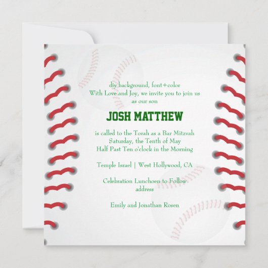Pix Dezines ✡ Baseball Diamond/Bar Mitzvah Einladung (Rückseite)