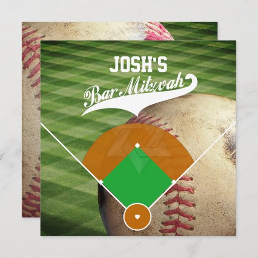 Pix Dezines ✡ Baseball Diamond/ Bar Mitzvah Einladung (Vorne/Hinten)