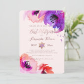Pix Dezines ✡ Bat Mitzvah/Floral Watercolor Einladung (Stehend Vorderseite)