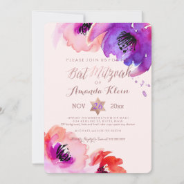 Pix Dezines ✡ Bat Mitzvah/Floral Watercolor Einladung