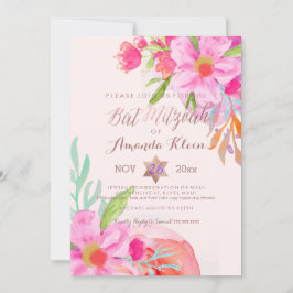 Pix Dezines ✡ Bat Mitzvah/Floral Watercolor Einladung