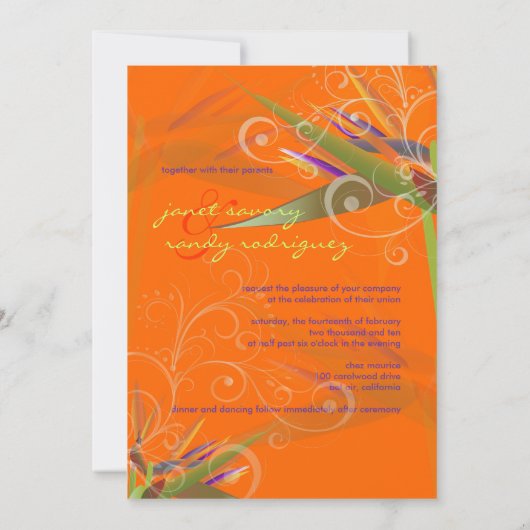 Pix Dezines Bird of Paradise+Wirbel/DIY-Farben Einladung (Rückseite)