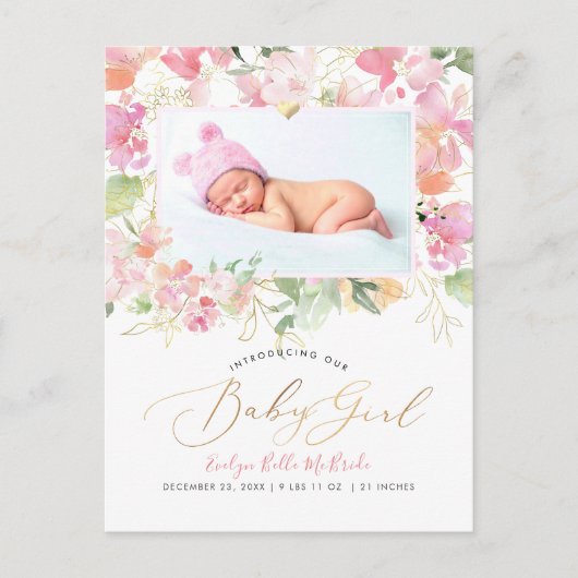 Pix Dezines Blush Blume Girl Birth Postkarte (Vorderseite)