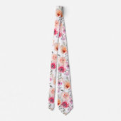 Pix Dezines Blush Red Watercolor Summer Florals Krawatte (Rückseite)