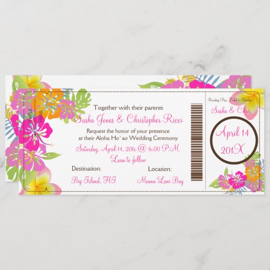 Pix Dezines Boarding Pass Hibiskus Leis/diy bckgrn Einladung (Vorne/Hinten)