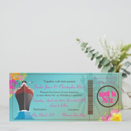 Pix Dezines Boarding Pass/Liebe Schiff+Zwillingspa Einladung (Stehend Vorderseite)