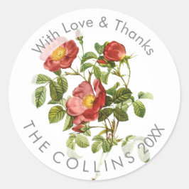 Pix Dezines Botanical Art Vintage Rose Vielen Dank Runder Aufkleber