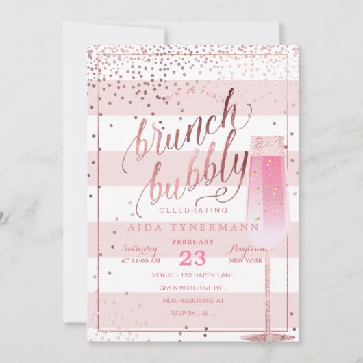 Pix Dezines Bruch+Bubbly Imitats Rose Gold Confett Einladung (Vorderseite)
