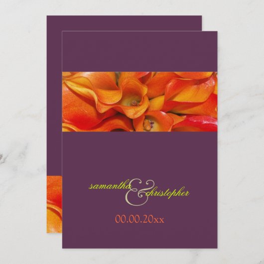 Pix Dezines BURNT ORANGE CALLA LILILIES/DIY BCKGRN Einladung (Vorne/Hinten)