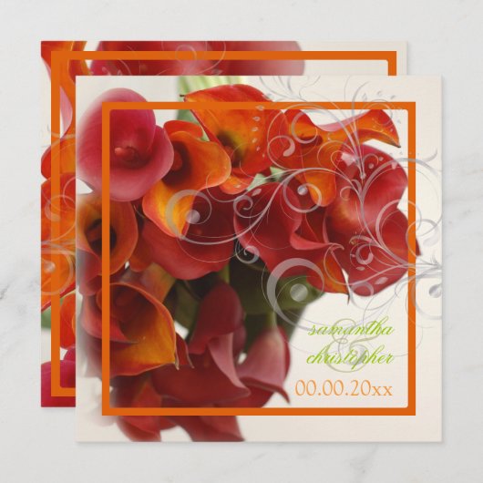 Pix Dezines BURNT ORANGE CALLA LILY BOUQUET Einladung (Vorne/Hinten)