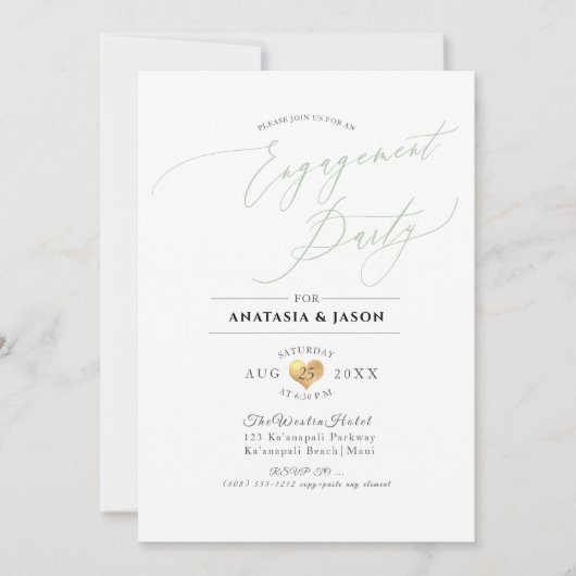 Pix Dezines Celadon Green Engagement Party Einladung (Vorderseite)