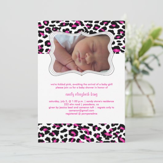 Pix Dezines cheetah/Geburtsankündigung/Dusche Einladung (Stehend Vorderseite)