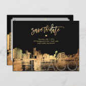 Pix Dezines/Chicago Save the Date/Imitats Gold Ankündigungspostkarte (Vorne/Hinten)