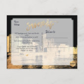 Pix Dezines/Chicago Save the Date/Imitats Gold Ankündigungspostkarte (Rückseite)