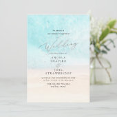 Pix Dezines Crystal Blue Shoreline, Beach Wedding Einladung (Stehend Vorderseite)