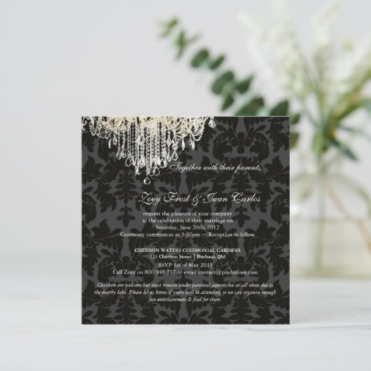 Pix Dezines Crystal Chandelier + Barock Damaskus Einladung (Stehend Vorderseite)