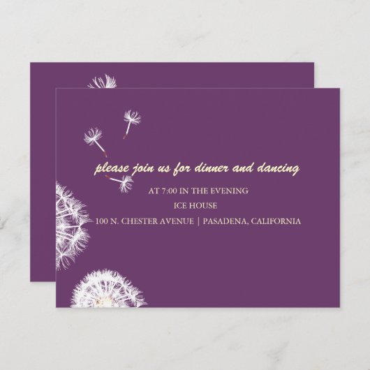 Pix Dezines Dandelion, dunkle Hintergrundfarben Einladung (Vorne/Hinten)