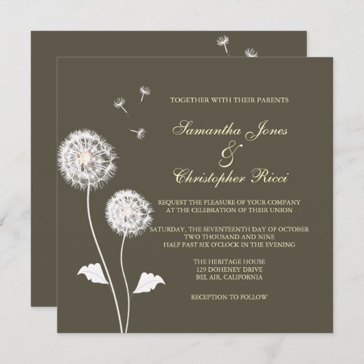 Pix Dezines Dandelion, dunkle Hintergrundfarben Einladung (Vorne/Hinten)