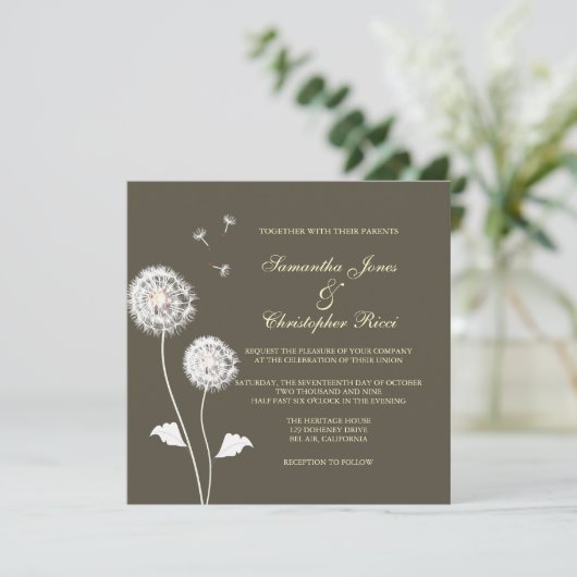 Pix Dezines Dandelion, dunkle Hintergrundfarben Einladung (Stehend Vorderseite)