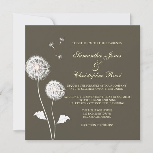 Pix Dezines Dandelion, dunkle Hintergrundfarben Einladung (Vorderseite)