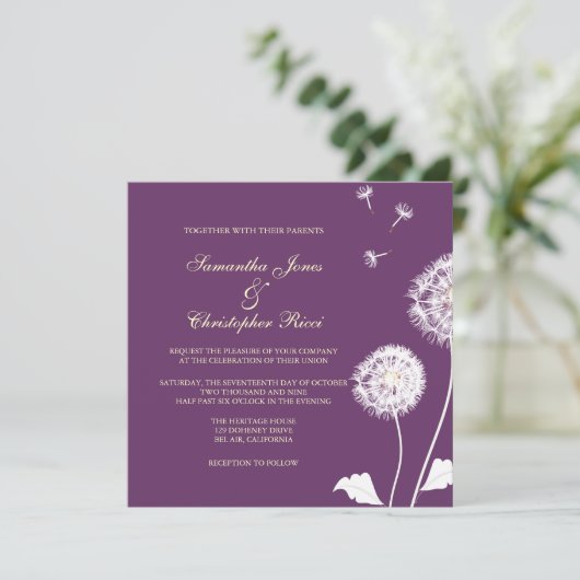 Pix Dezines Dandelion, dunkle Hintergrundfarben Einladung (Stehend Vorderseite)