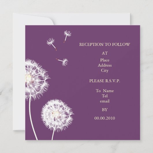 Pix Dezines Dandelion, dunkle Hintergrundfarben Einladung (Rückseite)