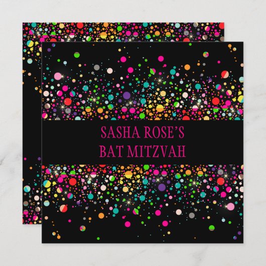 Pix Dezines Dazzled/Neon Speck/Bat Mitzvah Einladung (Vorne/Hinten)