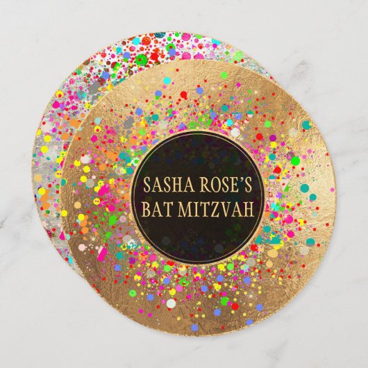 Pix Dezines Dazzled/Neon Speck/Bat Mitzvah ✡ Einladung (Vorne/Hinten)