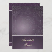 Pix Dezines Dolcè Damask / Plum+Silvery Grau Einladung (Vorne/Hinten)