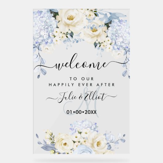 Pix Dezines Elegant Ice Blue Hyde Alabaster Rose Acrylschild (Vorderseite)