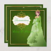 Pix Dezines Emerald Tiara/Gown Quinceañera Einladung (Vorne/Hinten)